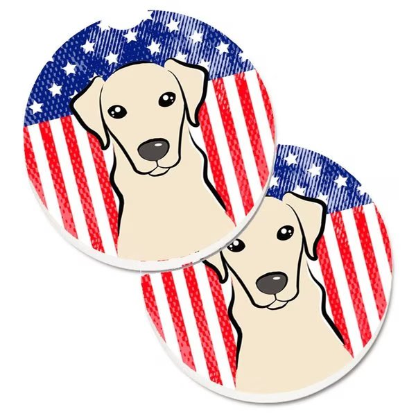 American Flag and Yellow Labrador Set of 2 Cup Holder Car Coaster, Carolines Treasures, Mfr#: BB2152CARC